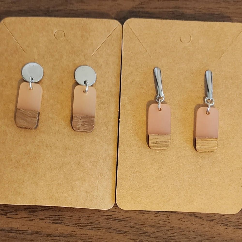 Mixed Media Wood Peach Colored Earrings